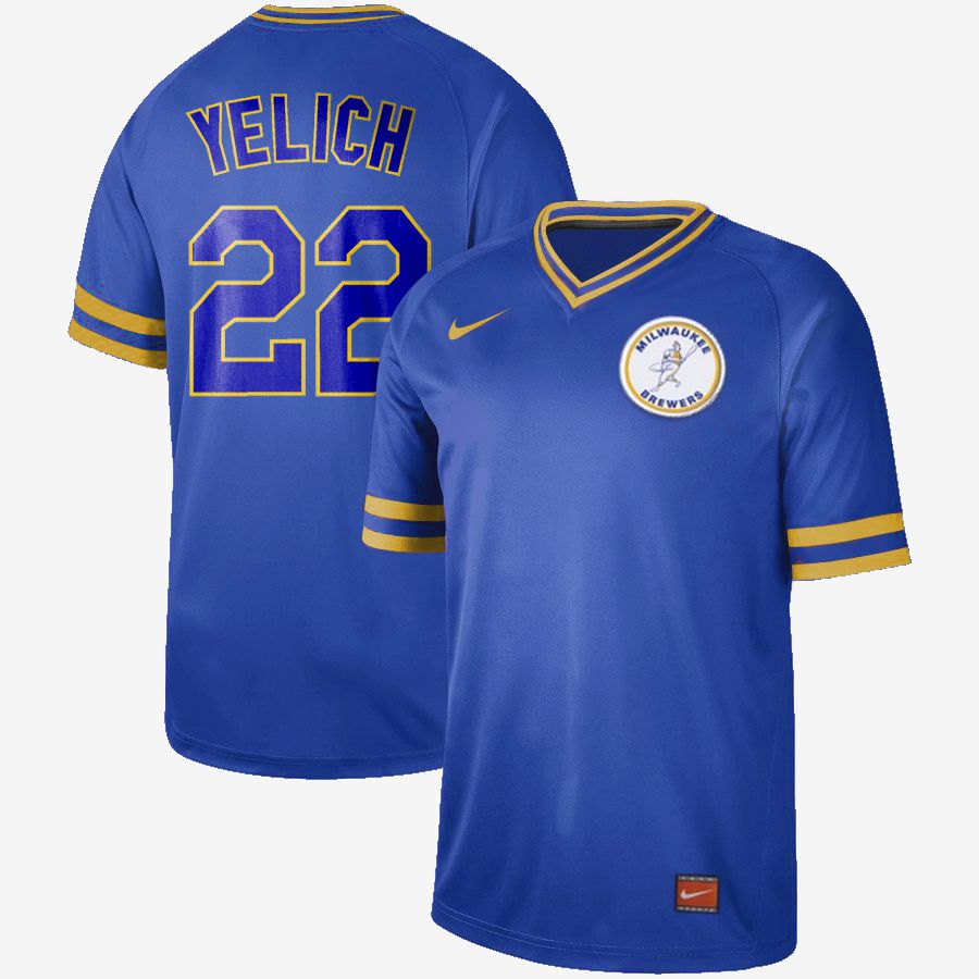 Men Milwaukee Brewers #22 Yelich Blue Nike Cooperstown Collection Legend V-Neck MLB Jersey->milwaukee brewers->MLB Jersey
